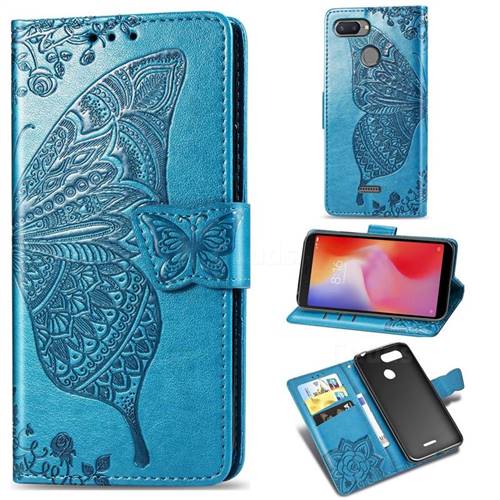 Embossing Mandala Flower Butterfly Leather Wallet Case for Mi Xiaomi Redmi 6 - Blue