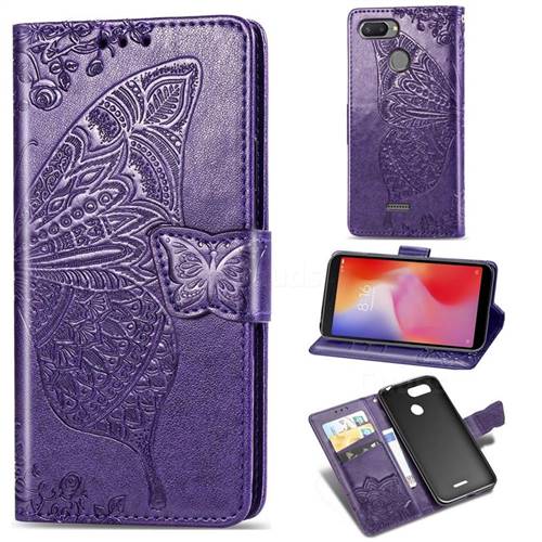 Embossing Mandala Flower Butterfly Leather Wallet Case for Mi Xiaomi Redmi 6 - Dark Purple