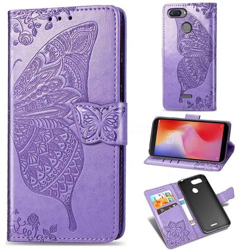 Embossing Mandala Flower Butterfly Leather Wallet Case for Mi Xiaomi Redmi 6 - Light Purple