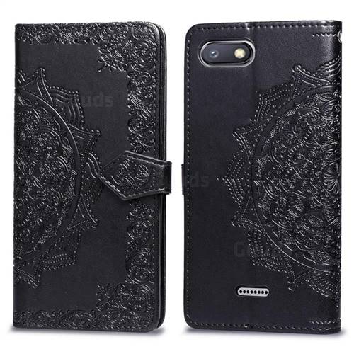 Embossing Imprint Mandala Flower Leather Wallet Case for Mi Xiaomi Redmi 6 - Black