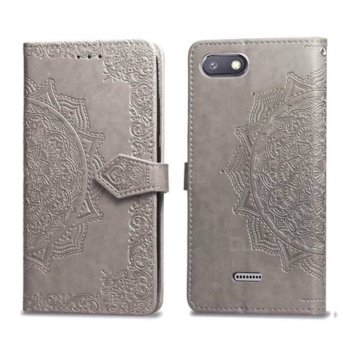 Embossing Imprint Mandala Flower Leather Wallet Case for Mi Xiaomi Redmi 6 - Gray