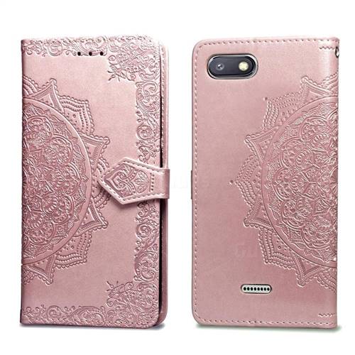 Embossing Imprint Mandala Flower Leather Wallet Case for Mi Xiaomi Redmi 6 - Rose Gold