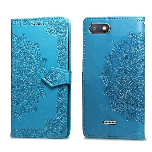Embossing Imprint Mandala Flower Leather Wallet Case for Mi Xiaomi Redmi 6 - Blue
