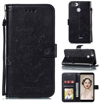 Embossing Butterfly Heart Bear Leather Wallet Case for Mi Xiaomi Redmi 6 - Black