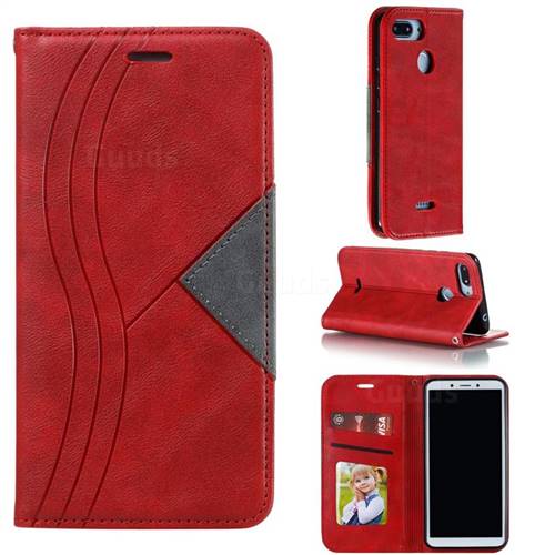 Retro S Streak Magnetic Leather Wallet Phone Case for Mi Xiaomi Redmi 6 - Red