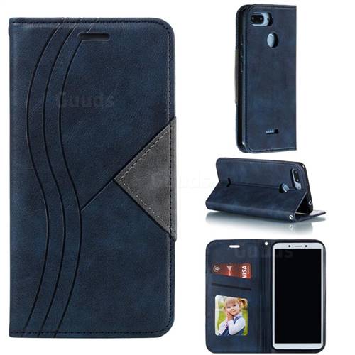 Retro S Streak Magnetic Leather Wallet Phone Case for Mi Xiaomi Redmi 6 - Blue