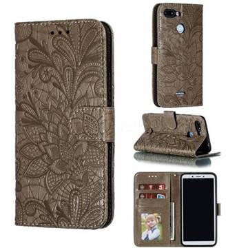 Intricate Embossing Lace Jasmine Flower Leather Wallet Case for Mi Xiaomi Redmi 6 - Gray