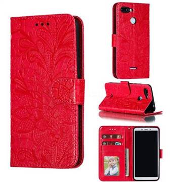 Intricate Embossing Lace Jasmine Flower Leather Wallet Case for Mi Xiaomi Redmi 6 - Red