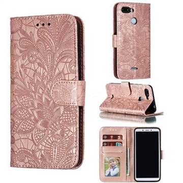 Intricate Embossing Lace Jasmine Flower Leather Wallet Case for Mi Xiaomi Redmi 6 - Rose Gold