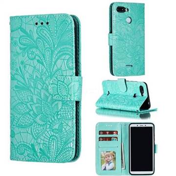 Intricate Embossing Lace Jasmine Flower Leather Wallet Case for Mi Xiaomi Redmi 6 - Green