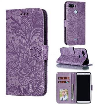 Intricate Embossing Lace Jasmine Flower Leather Wallet Case for Mi Xiaomi Redmi 6 - Purple