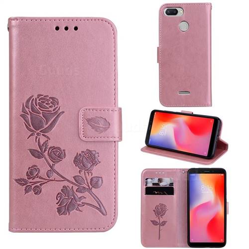 Embossing Rose Flower Leather Wallet Case for Mi Xiaomi Redmi 6 - Rose Gold