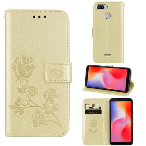Embossing Rose Flower Leather Wallet Case for Mi Xiaomi Redmi 6 - Golden