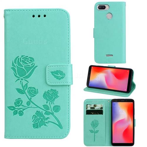 Embossing Rose Flower Leather Wallet Case for Mi Xiaomi Redmi 6 - Green