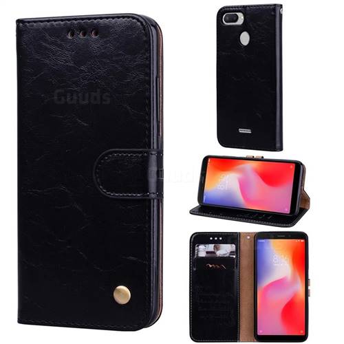 Luxury Retro Oil Wax PU Leather Wallet Phone Case for Mi Xiaomi Redmi 6 - Deep Black