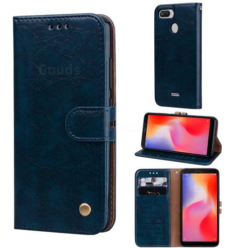Luxury Retro Oil Wax PU Leather Wallet Phone Case for Mi Xiaomi Redmi 6 - Sapphire