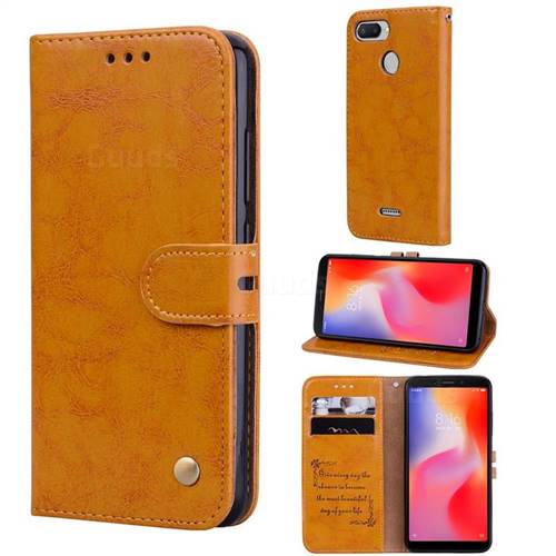 Luxury Retro Oil Wax PU Leather Wallet Phone Case for Mi Xiaomi Redmi 6 - Orange Yellow