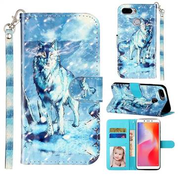 Snow Wolf 3D Leather Phone Holster Wallet Case for Mi Xiaomi Redmi 6