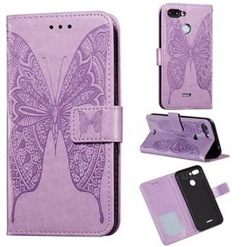 Intricate Embossing Vivid Butterfly Leather Wallet Case for Mi Xiaomi Redmi 6 - Purple