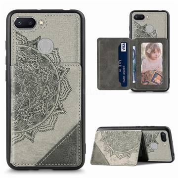 Mandala Flower Cloth Multifunction Stand Card Leather Phone Case for Mi Xiaomi Redmi 6 - Gray