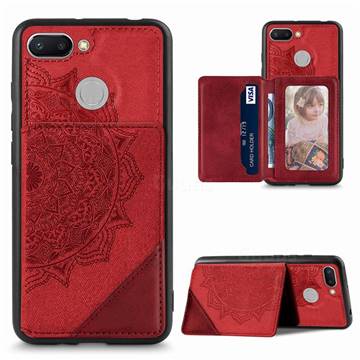 Mandala Flower Cloth Multifunction Stand Card Leather Phone Case for Mi Xiaomi Redmi 6 - Red