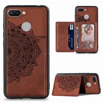 Mandala Flower Cloth Multifunction Stand Card Leather Phone Case for Mi Xiaomi Redmi 6 - Brown