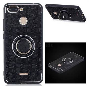 Luxury Mosaic Metal Silicone Invisible Ring Holder Soft Phone Case for Mi Xiaomi Redmi 6A - Black