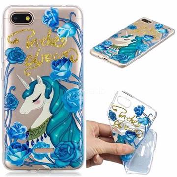 Blue Flower Unicorn Clear Varnish Soft Phone Back Cover for Mi Xiaomi Redmi 6A