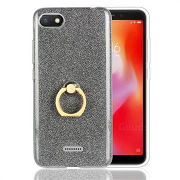 Luxury Soft TPU Glitter Back Ring Cover with 360 Rotate Finger Holder Buckle for Mi Xiaomi Redmi 6A - Black