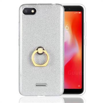 Luxury Soft TPU Glitter Back Ring Cover with 360 Rotate Finger Holder Buckle for Mi Xiaomi Redmi 6A - White