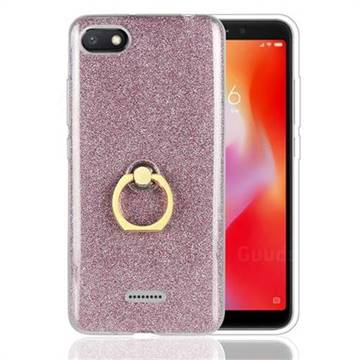 Luxury Soft TPU Glitter Back Ring Cover with 360 Rotate Finger Holder Buckle for Mi Xiaomi Redmi 6A - Pink