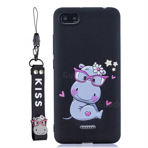 Black Flower Hippo Soft Kiss Candy Hand Strap Silicone Case for Mi Xiaomi Redmi 6A
