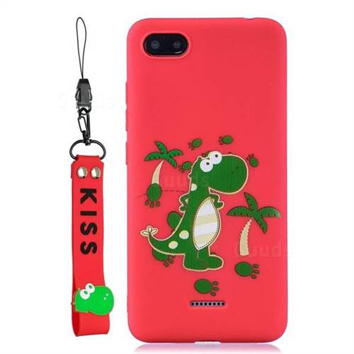 Red Dinosaur Soft Kiss Candy Hand Strap Silicone Case for Mi Xiaomi Redmi 6A