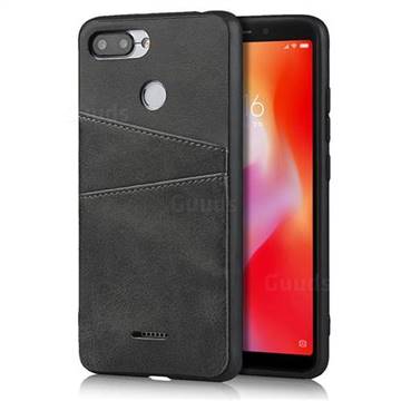 Simple Calf Card Slots Mobile Phone Back Cover for Mi Xiaomi Redmi 6A - Black