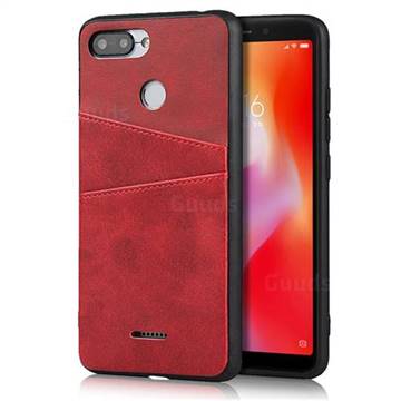 Simple Calf Card Slots Mobile Phone Back Cover for Mi Xiaomi Redmi 6A - Red