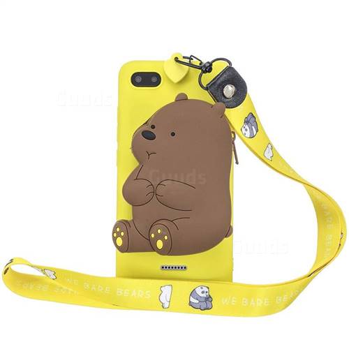 Yellow Bear Neck Lanyard Zipper Wallet Silicone Case for Mi Xiaomi Redmi 6A