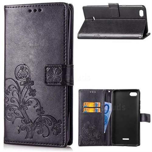 Embossing Imprint Four-Leaf Clover Leather Wallet Case for Mi Xiaomi Redmi 6A - Black