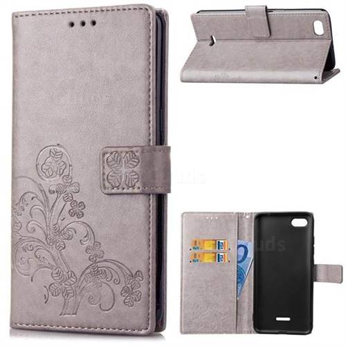Embossing Imprint Four-Leaf Clover Leather Wallet Case for Mi Xiaomi Redmi 6A - Grey