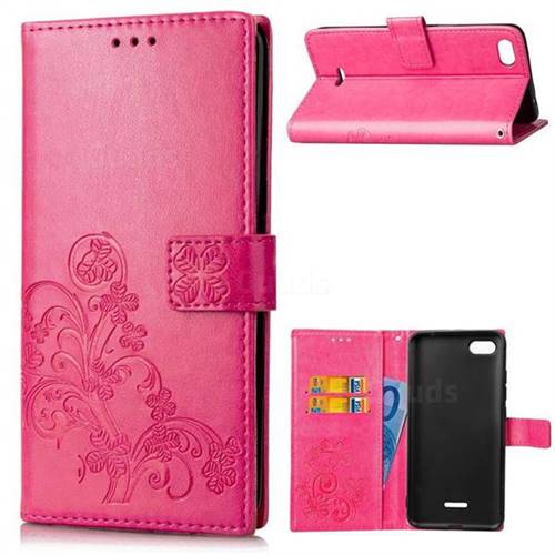 Embossing Imprint Four-Leaf Clover Leather Wallet Case for Mi Xiaomi Redmi 6A - Rose