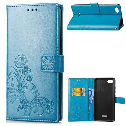 Embossing Imprint Four-Leaf Clover Leather Wallet Case for Mi Xiaomi Redmi 6A - Blue