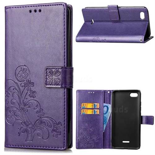 Embossing Imprint Four-Leaf Clover Leather Wallet Case for Mi Xiaomi Redmi 6A - Purple