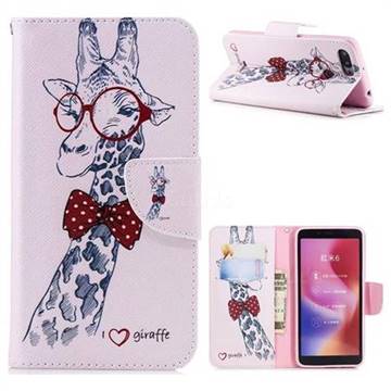 Glasses Giraffe Leather Wallet Case for Mi Xiaomi Redmi 6A