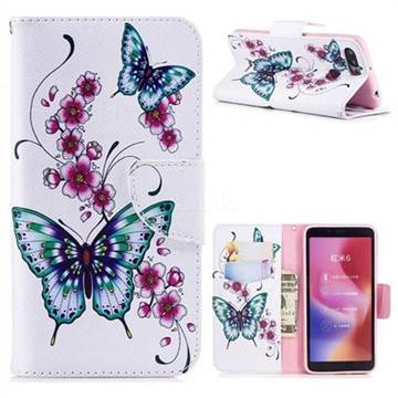 Peach Butterflies Leather Wallet Case for Mi Xiaomi Redmi 6A