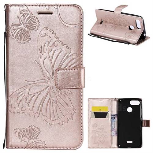 Embossing 3D Butterfly Leather Wallet Case for Mi Xiaomi Redmi 6A - Rose Gold