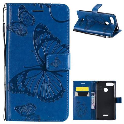Embossing 3D Butterfly Leather Wallet Case for Mi Xiaomi Redmi 6A - Blue
