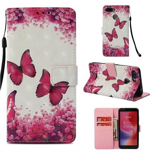 Rose Butterfly 3D Painted Leather Wallet Case for Mi Xiaomi Redmi 6A
