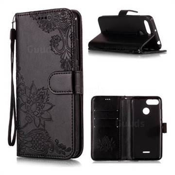 Intricate Embossing Lotus Mandala Flower Leather Wallet Case for Mi Xiaomi Redmi 6A - Black