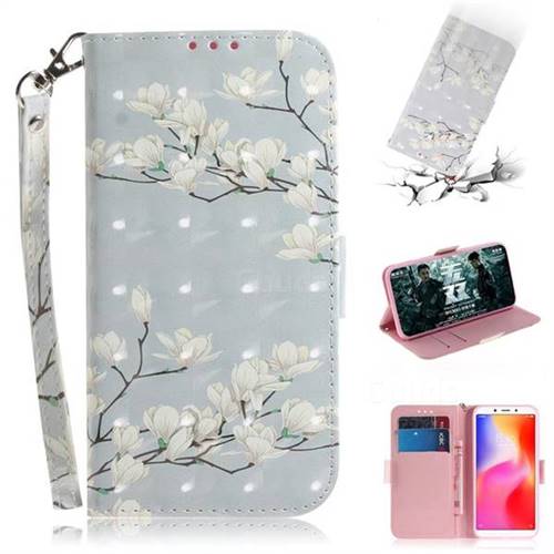 Magnolia Flower 3D Painted Leather Wallet Phone Case for Mi Xiaomi Redmi 6A