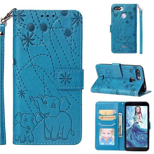 Embossing Fireworks Elephant Leather Wallet Case for Mi Xiaomi Redmi 6A - Blue