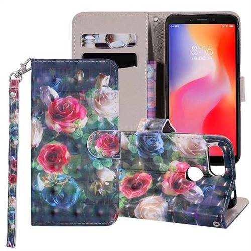 Rose Flower 3D Painted Leather Phone Wallet Case Cover for Mi Xiaomi Redmi 6A